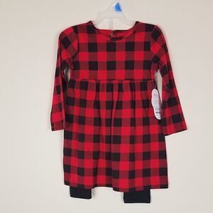 Wonder Nation Buffalo Check Knit Dress and Black Leggings 24M